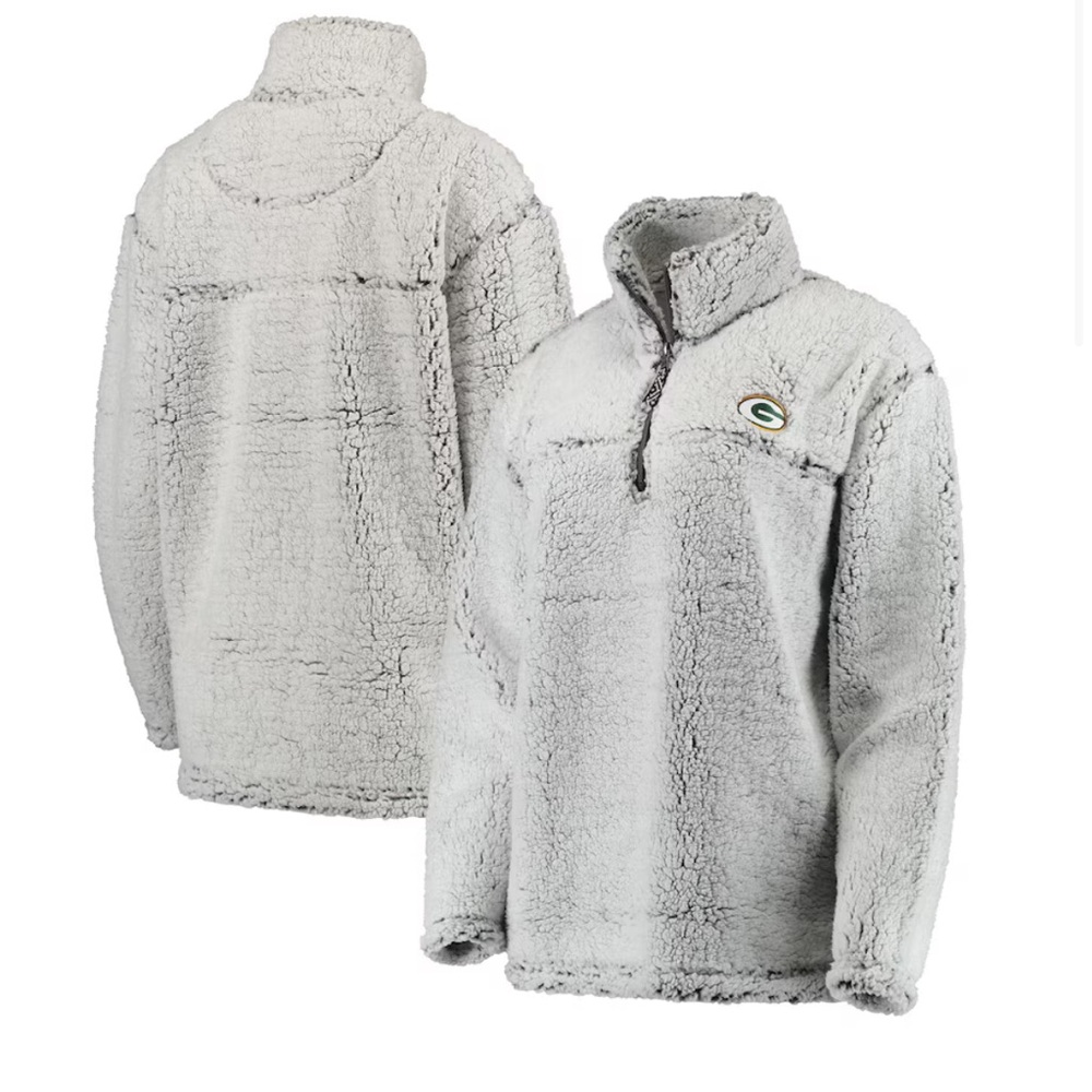 NWT Green Bay Packers Gray Sherpa Quarter-Zip Pullover